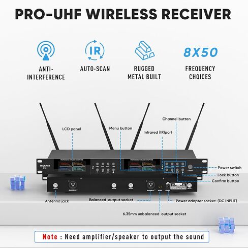 Wireless Microphone System, Pro 8 Channel UHF Mics Set with Metal Cordless Handheld Mics & Receiver, 200 Adjustable Frequency, 300ft Range for Singing, Church, Karaoke, Party in Kuwait