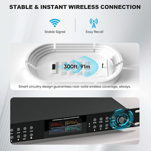 Wireless Microphone System, Pro 8 Channel UHF Mics Set with Metal Cordless Handheld Mics & Receiver, 200 Adjustable Frequency, 300ft Range for Singing, Church, Karaoke, Party in Kuwait