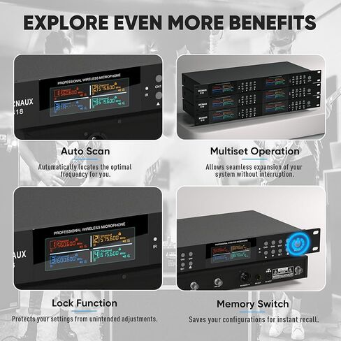 Wireless Microphone System, Pro 8 Channel UHF Mics Set with Metal Cordless Handheld Mics & Receiver, 200 Adjustable Frequency, 300ft Range for Singing, Church, Karaoke, Party in Kuwait