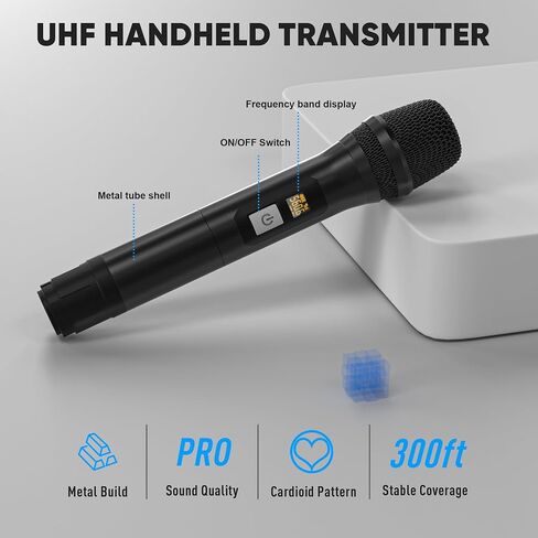 Wireless Microphone System, Pro 8 Channel UHF Mics Set with Metal Cordless Handheld Mics & Receiver, 200 Adjustable Frequency, 300ft Range for Singing, Church, Karaoke, Party in Kuwait