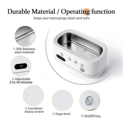 Powerful Ultrasonic Cleaner for Jewelry, Eyeglasses, Watch & Brushes, 480ML Stainless Steel Tank, Portable Design, Fast Clean for Ring, Earring, Bracelet & Necklace, with Smart Timer & Degas Function in Kuwait