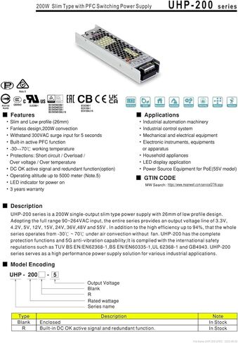 UHP-200 UHP-200-5 UHP-200-12 UHP-200-15 UHP-200-24 UHP-200-36 UHP-200-48 UHP-200-55 200W Switching Power Supply(Uhp-200-3.3v) in Saudi Arabia