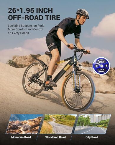دراجة كهربائية للبالغين ، بطارية مُدمجة غير مرئية 48 فولت ، و 500 واط محرك (ذروة 700W) دراجة جبلية كهربائية ، 26 بوصة تعليق الشوكة الأمامية مع المصدات ، UL2849 معتمدة ، 21 سرعة in Kuwait