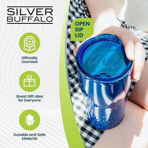 Silver Buffalo Double Walled Vacuum Insulated Stainless Steel Tumbler With Easy Sip Lid Keeps Hot and Cold, Travel Coffee Mug Clear Lid, 20 Ounces, Ombre Silver in Saudi Arabia