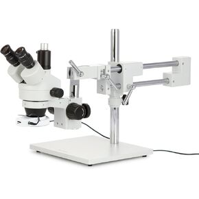 AmScope SM-4TZ-FRL Professional Trinocular Stereo Zoom Microscope, WH10x Eyepieces, 3.5X-90X Magnification, 0.7X-4.5X Zoom Objective, 8W Fluorescent Ring Light, Double-Arm Boom Stand, 110V-120V, Includes 0.5X and 2.0X Barlow Lens | 3.5X-90X Magnification  in Kuwait