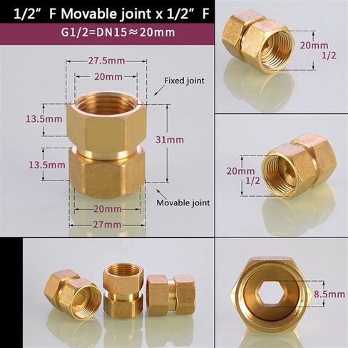 مفصل متحرك 1/2 "3/4" BSP أنثى ذكر Nipple Nipple Fitting Adapter Adapter Brass Pipe Tipting Water Gas Oil DN15/20 Home Garden (1L2 F X 1L2 M) in Kuwait