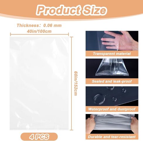 Large Plastic Storage Bags - 4 Pcs Clear Plastic Bag, 40" x 60" Dustproof Extra Large Storage Bag, Reusable Extra Luggage Storage Bags for Suitcase,Luggage,Furniture,Seat,Chair,Bike,Stroller in Saudi Arabia
