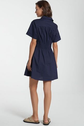D-Sun Women Casual Button Down Shirt Dress V-Neck Short Sleeve Tie Waist Mini Shirt A-Line Flowy Elegant Short Party Dress in Saudi Arabia