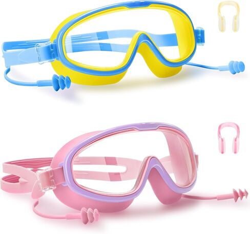 2 Pack Swim Goggles for Kids 3-15 Years Old, HD Large Frame Anti-Fog Pool Swimming Goggles for Children Toddler in Saudi Arabia