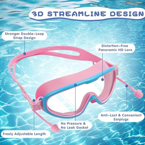 2 Pack Swim Goggles for Kids 3-15 Years Old, HD Large Frame Anti-Fog Pool Swimming Goggles for Children Toddler in Saudi Arabia