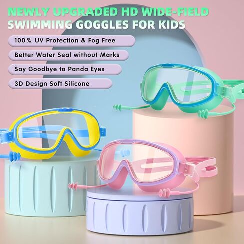 2 Pack Swim Goggles for Kids 3-15 Years Old, HD Large Frame Anti-Fog Pool Swimming Goggles for Children Toddler in Saudi Arabia