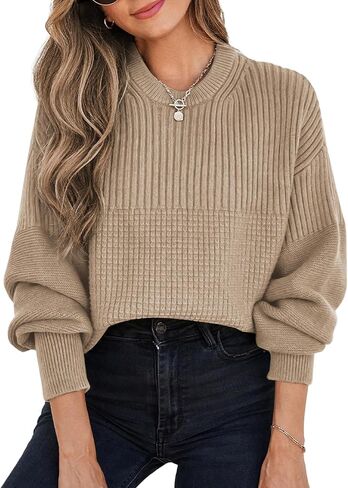EVALESS Sweaters for Women Cute Lantern Sleeve Pullover Sweater Cable Knit Tops Fall Fashion Clothes Teacher Outfits in Saudi Arabia
