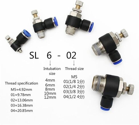 Pneumatic Speed Flow Controller 8mm 6mm 10mm 12mm OD Hose Tube 1/4"BSPT 1/8" 3/8" 1/2" Male Gas Airflow Limit Valve Quick Fitting(SL6-01) in Saudi Arabia