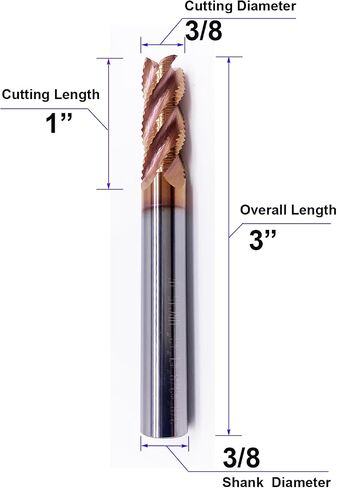 3/8" Carbide Roughing End Mill, 4-Flute, 3/8" Shank, 1" Cutting Length, 3" Overall – High-Efficiency for Alloy & Hardened Steel Machining in Saudi Arabia