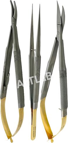 GERMAN STAINLESS TC SET OF 3 Castroviejo Micro Scissors Needle Holder CURVED Plus Forceps Dental EYE GERMAN in Saudi Arabia