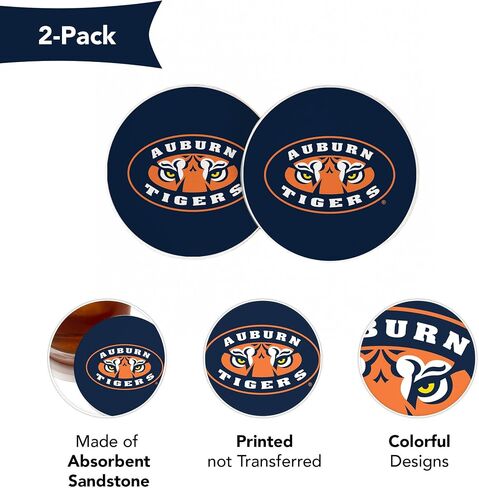 Desert Cactus Auburn University Car Accessories AU Tigers Absorbent Sandstone Cup Coasters Licensed Product Set of 2 (Design A) in Saudi Arabia
