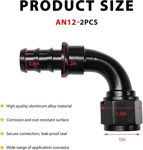 2PCS 10AN 90 Degree Push Lock Hose Fitting End, Aluminum 90° AN10 Female Swivel Barbed Adapter for Fuel & Oil Lines, Reusable Push Lock Fuel Oil Line Fitting End, Car Accessories in Saudi Arabia