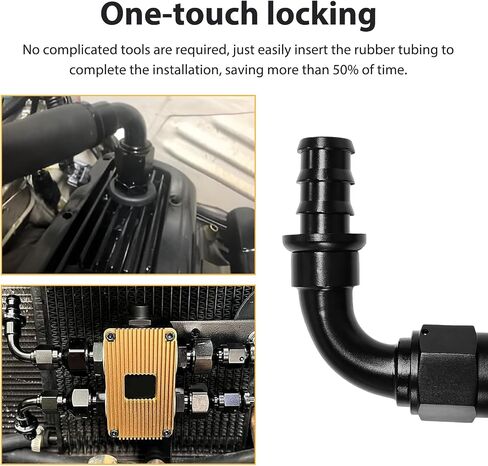 2PCS 10AN 90 Degree Push Lock Hose Fitting End, Aluminum 90° AN10 Female Swivel Barbed Adapter for Fuel & Oil Lines, Reusable Push Lock Fuel Oil Line Fitting End, Car Accessories in Saudi Arabia