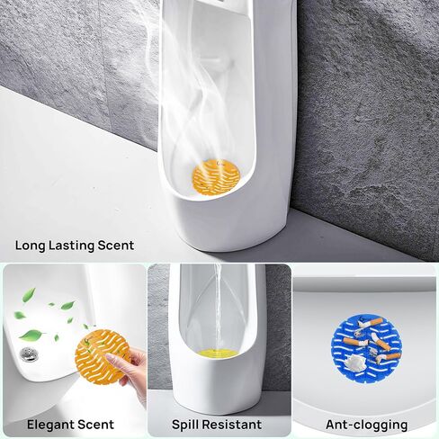 GENZO 50 Pack Urinal Screen Deodorizer, Anti-Splash & Long-Lasting Fragrance Urinal Cakes with Gloves, 17 Yellow, 17 Orange and 16 Blue Urinal Pads Fits to All Toilets in Saudi Arabia