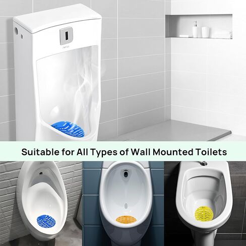 GENZO 50 Pack Urinal Screen Deodorizer, Anti-Splash & Long-Lasting Fragrance Urinal Cakes with Gloves, 17 Yellow, 17 Orange and 16 Blue Urinal Pads Fits to All Toilets in Saudi Arabia