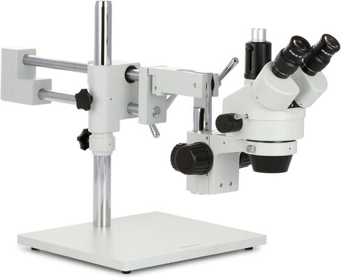 AmScope SM-4TZ-FRL مجهر تكبير ستيريو ثلاثي العينيات احترافي، عدسات WH10x، تكبير 3.5X-90X، هدف تكبير 0.7X-4.5X، ضوء حلقة فلورسنت 8 وات، حامل ذراع مزدوج، 110 فولت-120 فولت، يشمل 0.5X و2.0X بارلو لينس in Saudi Arabia