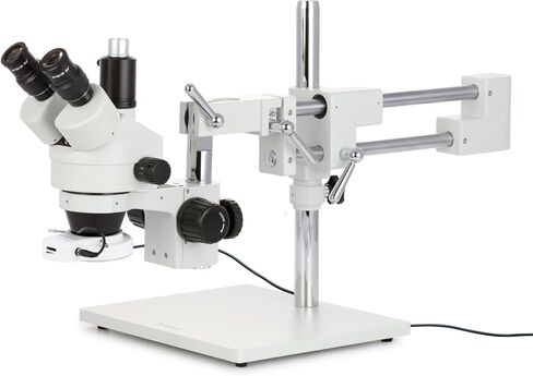AmScope SM-4TZ-FRL مجهر تكبير ستيريو ثلاثي العينيات احترافي، عدسات WH10x، تكبير 3.5X-90X، هدف تكبير 0.7X-4.5X، ضوء حلقة فلورسنت 8 وات، حامل ذراع مزدوج، 110 فولت-120 فولت، يشمل 0.5X و2.0X بارلو لينس in Saudi Arabia