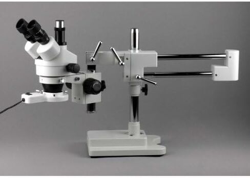 AmScope SM-4TZ-FRL مجهر تكبير ستيريو ثلاثي العينيات احترافي، عدسات WH10x، تكبير 3.5X-90X، هدف تكبير 0.7X-4.5X، ضوء حلقة فلورسنت 8 وات، حامل ذراع مزدوج، 110 فولت-120 فولت، يشمل 0.5X و2.0X بارلو لينس in Saudi Arabia