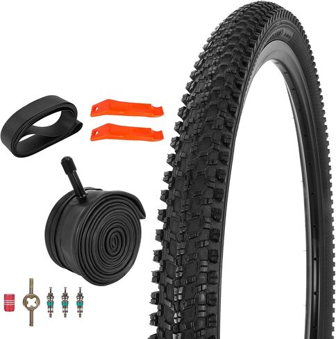 JIAYAN 24/26x1.95 Folding Replacement Bicycle Tires with Tire Levers and Tire Liners, 24''/26'' Mountain Bike Tire and Inner Tube for MTB Off-Road Bicycle in Kuwait