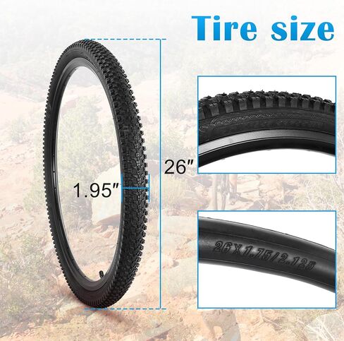 JIAYAN 24/26x1.95 Folding Replacement Bicycle Tires with Tire Levers and Tire Liners, 24''/26'' Mountain Bike Tire and Inner Tube for MTB Off-Road Bicycle in Kuwait