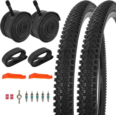 JIAYAN 24/26x1.95 Folding Replacement Bicycle Tires with Tire Levers and Tire Liners, 24''/26'' Mountain Bike Tire and Inner Tube for MTB Off-Road Bicycle in Kuwait