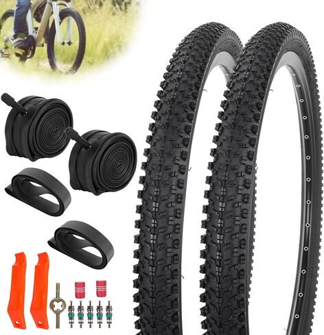 JIAYAN 24/26x1.95 Folding Replacement Bicycle Tires with Tire Levers and Tire Liners, 24''/26'' Mountain Bike Tire and Inner Tube for MTB Off-Road Bicycle in Kuwait