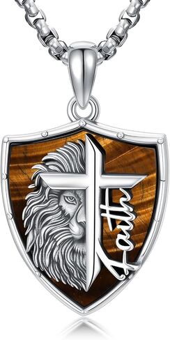 قلادة أسد للرجال 925 الاسترليني الفضي الأسد قلادة من الإيمان الكتاب المقدس هدايا المجوهرات المسيحية للزوج أخي الأخ in Kuwait