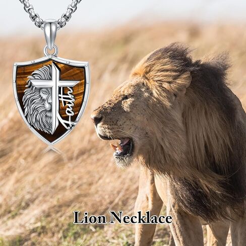 قلادة أسد للرجال 925 الاسترليني الفضي الأسد قلادة من الإيمان الكتاب المقدس هدايا المجوهرات المسيحية للزوج أخي الأخ in Kuwait