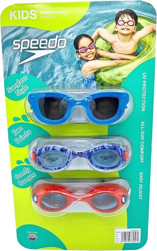 نظارات SPEEDO للسباحة للأطفال ، 3 عبوات ، ألوان متعددة وشكل ، نمط طراز شمسي بارد-حماية للأشعة فوق البنفسجية ، من السهل ضبطها ، ونظارات الأطفال الراحة طوال اليوم من العمر 3-8 in Saudi Arabia