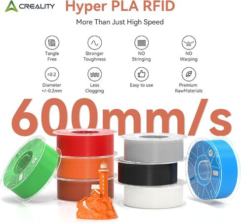 خيوط CREALITY HYPER PLA RFID ، 1KGX4 3D طابعة طابعة 1.75 مم مع علامات RFID لتحديد نظام خيوط CFS-CRELITY ، مواد طباعة عالية السرعة من 30 إلى 600 مم/ثانية (أبيض+أسود+أحمر+أزرق) in Kuwait