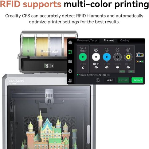 خيوط CREALITY HYPER PLA RFID ، 1KGX4 3D طابعة طابعة 1.75 مم مع علامات RFID لتحديد نظام خيوط CFS-CRELITY ، مواد طباعة عالية السرعة من 30 إلى 600 مم/ثانية (أبيض+أسود+أحمر+أزرق) in Kuwait