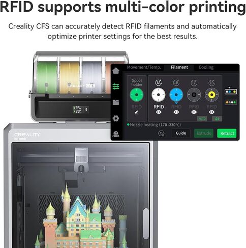 خيوط CREALITY HYPER PLA RFID ، 1KGX4 3D طابعة طابعة 1.75 مم مع علامات RFID لتحديد نظام خيوط CFS-CRELITY ، مواد طباعة عالية السرعة من 30 إلى 600 مم/ثانية (أبيض+أسود+أحمر+أزرق) in Kuwait