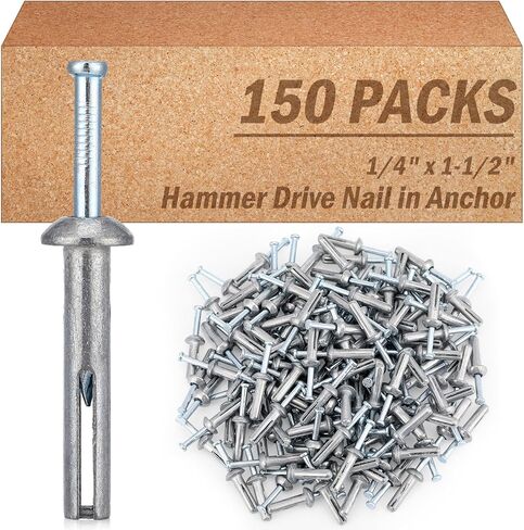 Shimeyao 150 PCS 1/4 "× 1-1/2" مسمار مطرقة في مرساة ملموسة مرساة الماسونية التوسع التوسع مرساة الأسمنت للخرسانة لبنة من الطوب الصناديق الكهربائية in Saudi Arabia
