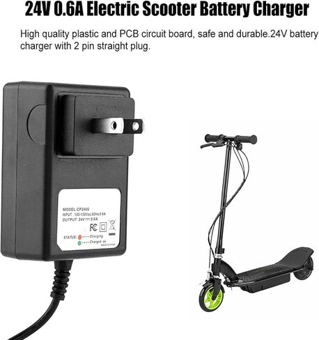 بطارية Scooter ، بطارية Scooter 24V 0.6A بطارية سكوتر كهربائية سوداء مع 2 دبوس مستقيم قابس E100 E125 E500S PR200 US PLUP 110V in Kuwait