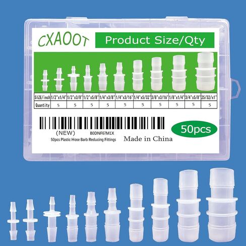 50pcs Plastic Hose Barb Reducer, Hose Barb Fittings For Water Air Gas Aquarium Liquid Catheter Tube Pump Adapters (10 Sizes) in Saudi Arabia