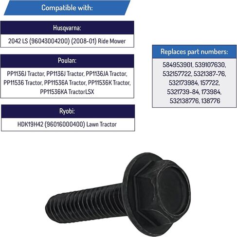 Blade Spindle Hex Head Screw Bolt Replacement for Husqvarna, Poulan, Ryobi - 584953901, 539107630 in Saudi Arabia