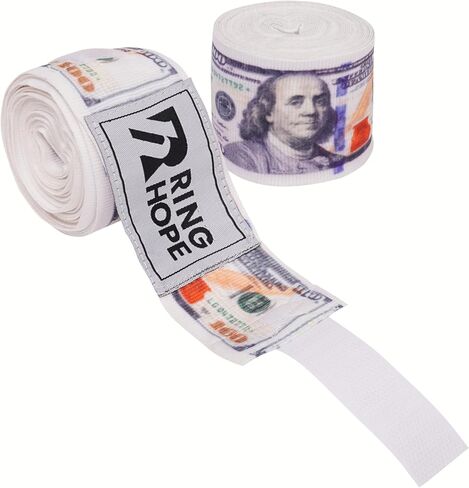 Ringhope 180 بوصة ملاكمة يدوية-Print Dollar Print-دعم الرسغ والمفصل للملاكمة ، MMA ، Muay Thai & Kickboxing-لفائف شبه مرنة تنفس in Saudi Arabia