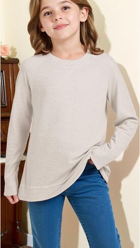 Girls Fashion Shirts Long Sleeve Trendy Tshirt Kids Cute Fall Tops Crewneck Basic Tees in Kuwait