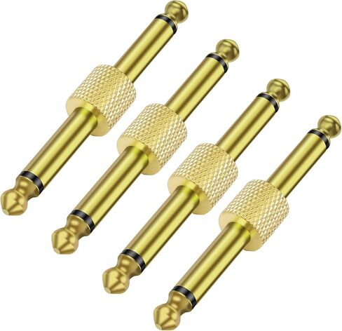 موصل تصحيح دواسة الغيتار Meiriyfa 6.35mm 1/4 "مقرنات التأثير أحادي الذكور إلى موصل محول محول محول مطلي بالذهب من الذكور لالتقاط القيثارات الكهربائية 4pcs (مطلي بالذهب) in Kuwait