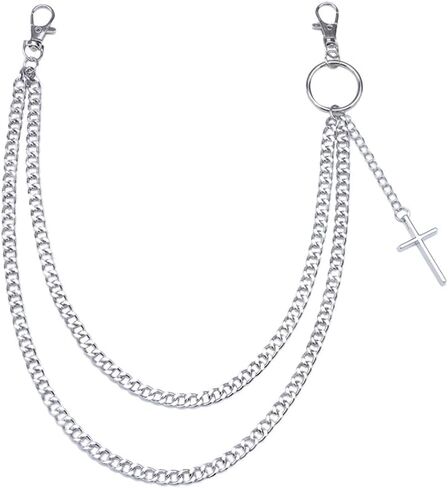 Gothic Tree of Life & Cross Pants Chain - Double-Layer Punk Hip Hop Waist Keychain Accessory for Jeans, Wallets, and Streetwear Women Men in Kuwait