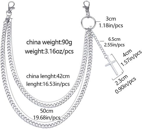 Gothic Tree of Life & Cross Pants Chain - Double-Layer Punk Hip Hop Waist Keychain Accessory for Jeans, Wallets, and Streetwear Women Men in Kuwait