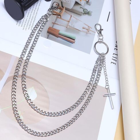Gothic Tree of Life & Cross Pants Chain - Double-Layer Punk Hip Hop Waist Keychain Accessory for Jeans, Wallets, and Streetwear Women Men in Kuwait