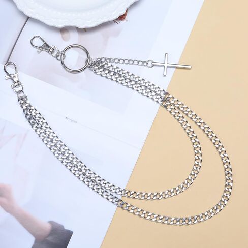 Gothic Tree of Life & Cross Pants Chain - Double-Layer Punk Hip Hop Waist Keychain Accessory for Jeans, Wallets, and Streetwear Women Men in Kuwait