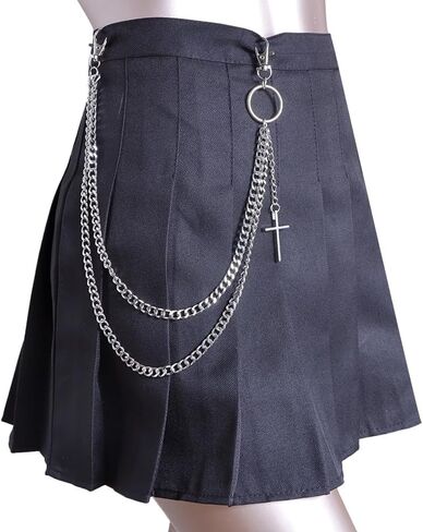 Gothic Tree of Life & Cross Pants Chain - Double-Layer Punk Hip Hop Waist Keychain Accessory for Jeans, Wallets, and Streetwear Women Men in Kuwait