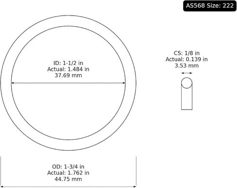 222 Buna-N O-Ring, 70A Hardness, Black 1-1/2" ID, 1-3/4" OD, 1/8" Width (Pack of 50) in Saudi Arabia